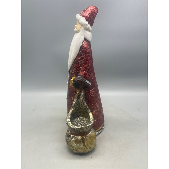 Santa glass figurine embellish bling mirror tree tea candle holder red 13" READ - Picture 3 of 8